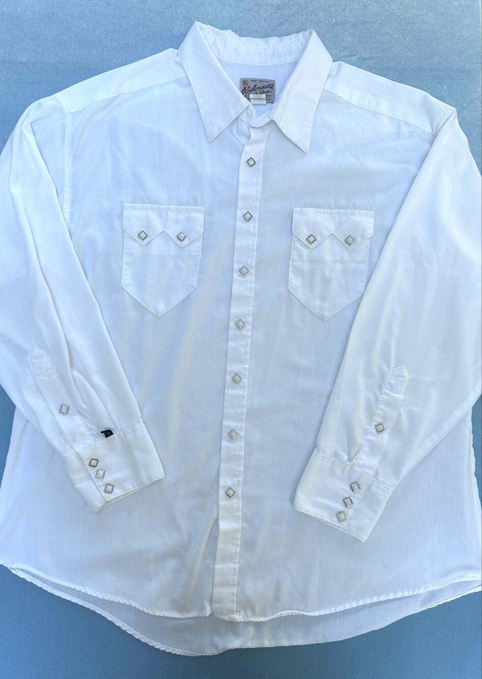 Vintage Rockmount Ranch Wear Western Shirt XXL White Diamond Snap Sawtooth